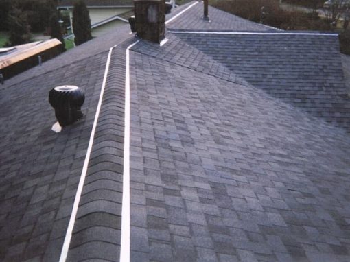 All Purpose Roofiing Residential grey roof view from top